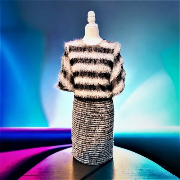 J Crew Tweed Boucle Black White and Sparkly Silver Straight Pencil Skirt Size 6 - Picture 6 of 6